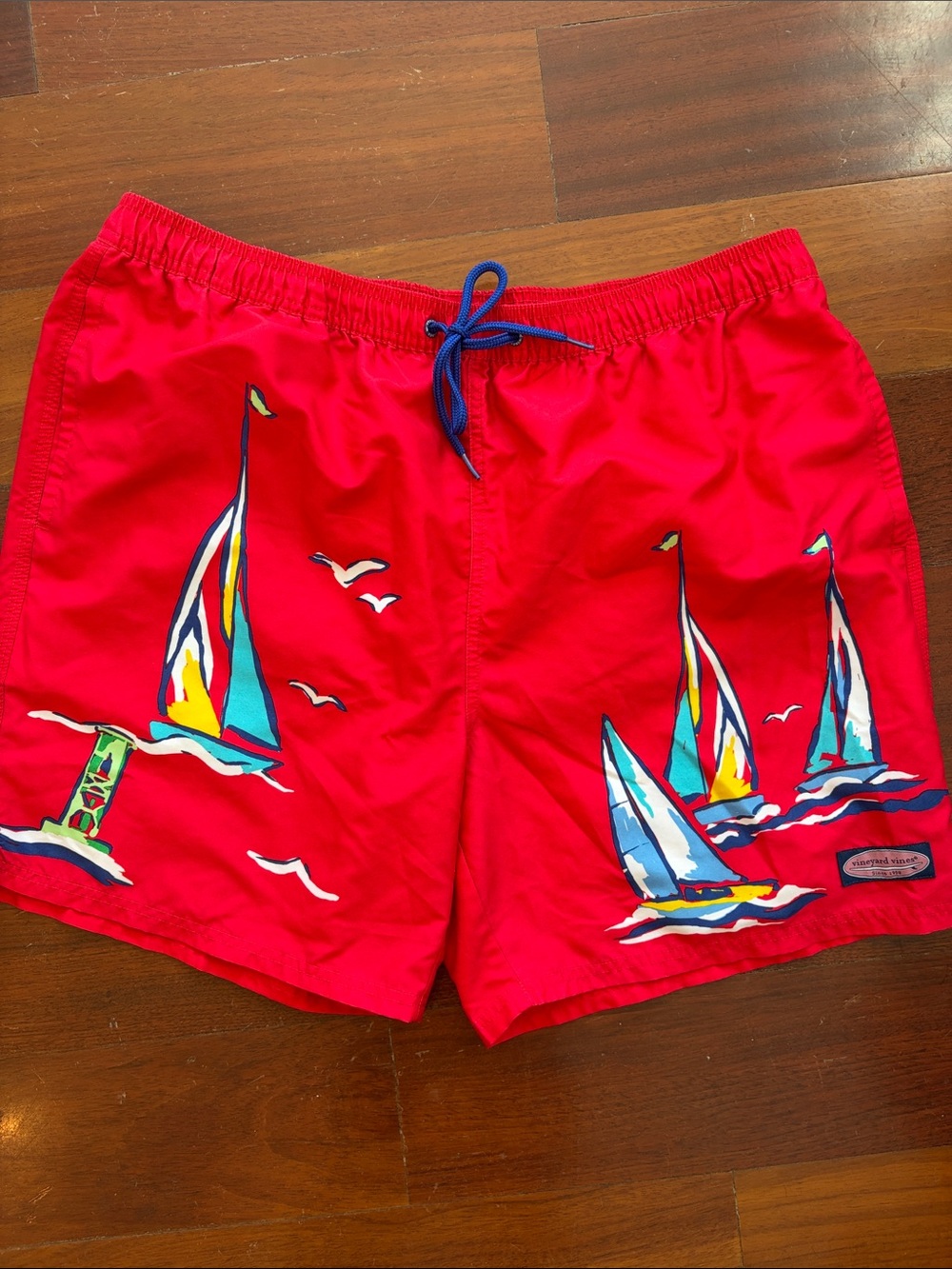 Vineyard Vines Red Men's Swim Shorts with Whale Logo